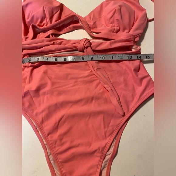 CUPSHE One Piece Swimsuit bathing suit hi rise cheeky hi cut out ties pink XL - Picture 6 of 11